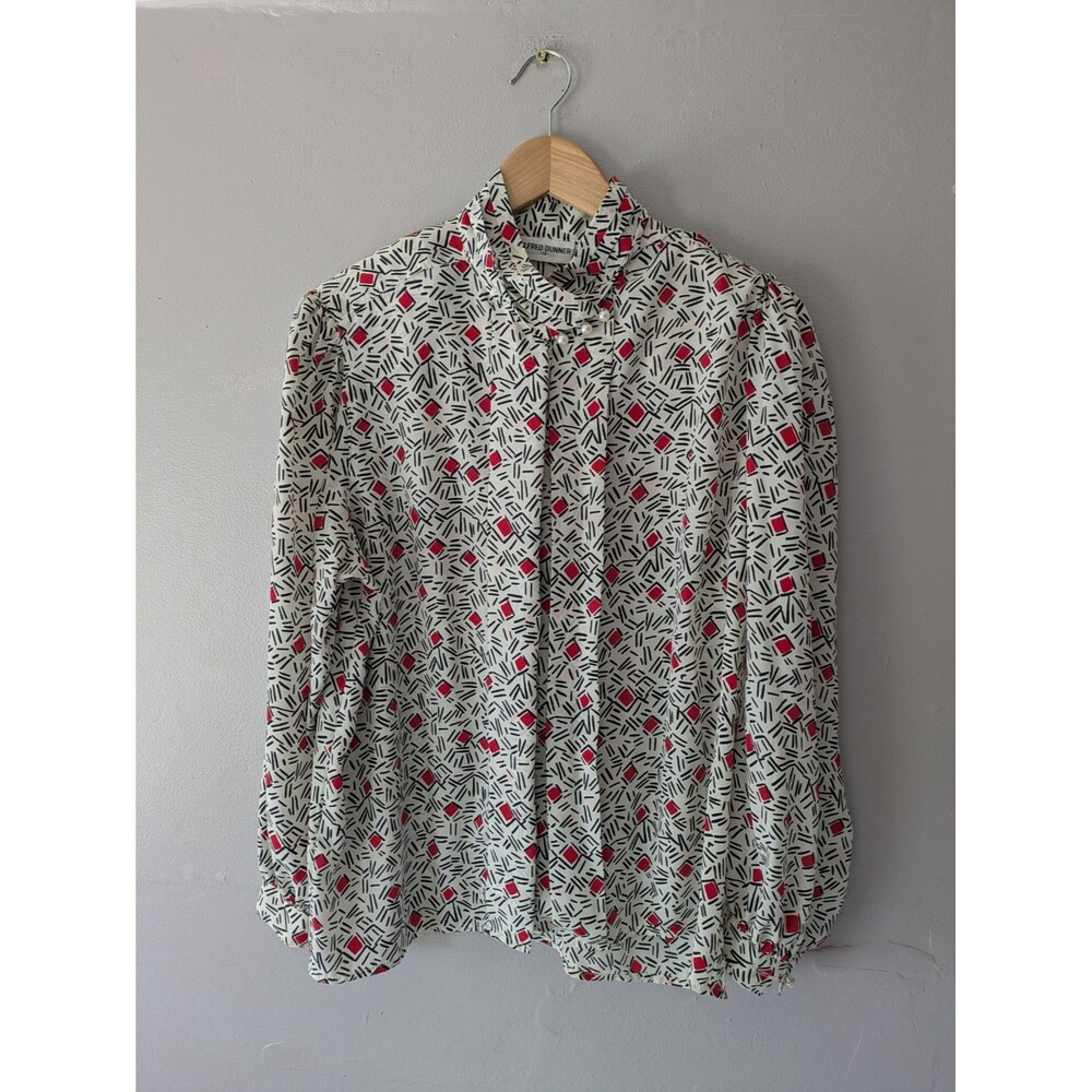 Vintage Alfred Dunner 90s Women's Blouse, Top Size 14, Geometric, post modern